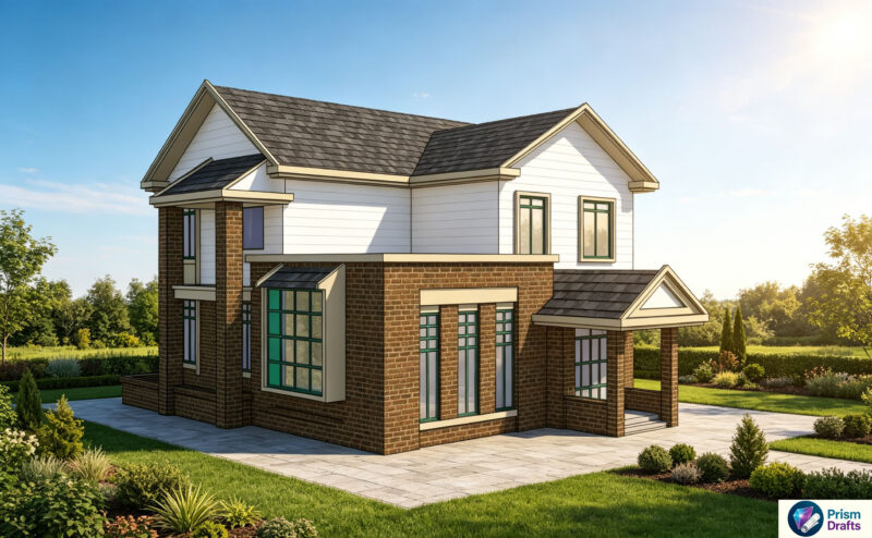 Two‑Story Detached Villa CAD Drawings | With Garage, Roof Garden & Walk‑in Closet Complete House Plans for Rural Home Building