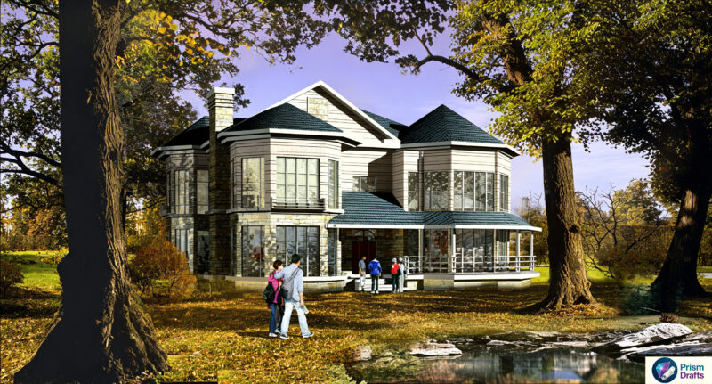 19.5m Wide‑Frontage Two‑Story European‑Style Detached Villa Complete CAD Drawings | Double Garage Large French Window Luxury Rural House Plans