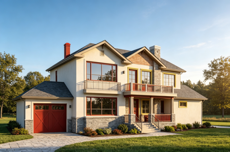 American Style 2‑Story Self‑Build Villa Full CAD Blueprints, Floor‑Elevation‑Section With Garage & Balcony, Editable DWG