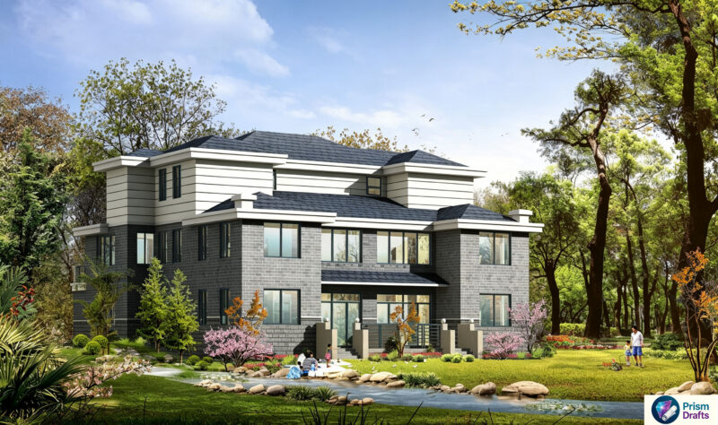 Two‑Story Villa With Basement Complete CAD Drawings | Double Garage,Game Room,Staff Room,Country House Plans