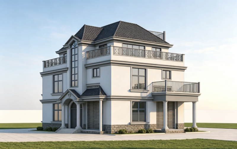 2-Story European Style Villa Complete CAD Construction Drawings | House Plans with Attic & Large Terrace