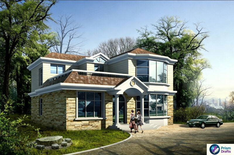 2‑Story Single‑Family Villa CAD Drawings | Mixed Flat‑Sloped Roof House Plan, 139.86㎡ Floor Area Complete Home Blueprints