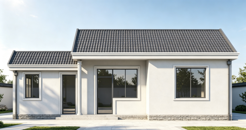 One-story Simple New Chinese Style Bungalow Complete CAD Construction Drawings | Rural Single-Story Self-build House Architectural Structural Plans with Rendering