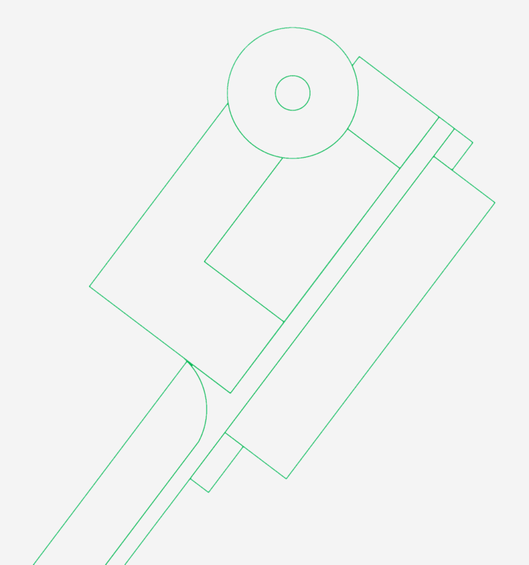 Top view CAD plan of a mechanical equipment footprint with rectangular base and circular flange point.