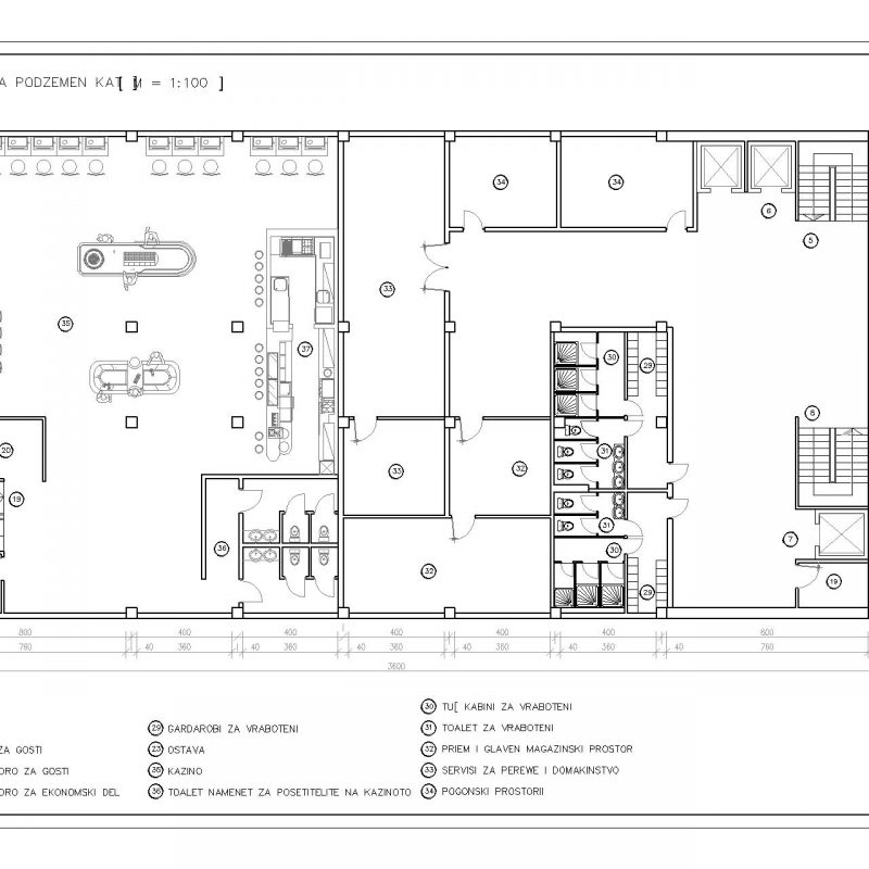 Hotel Plan Including Reception, Restaurant, Pool & Bar • Designs CAD