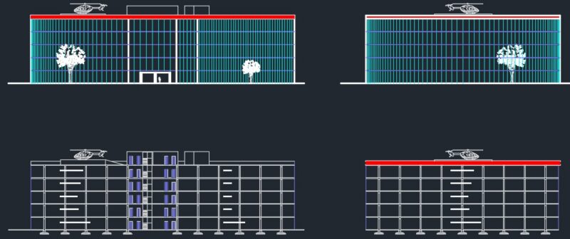 Design, Facilities, and Furniture of Multi-Storey Modern Hospital  2D DWG Plan for AutoCAD