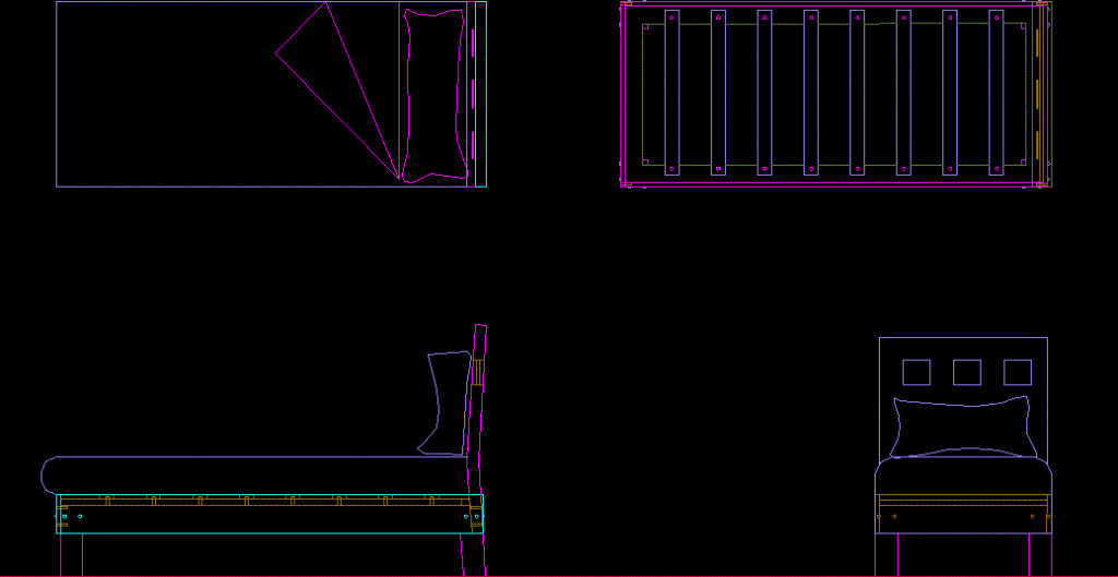 Beds 2D DWG Elevation for AutoCAD