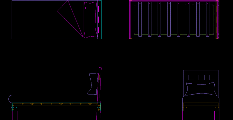 Beds 2D DWG Elevation for AutoCAD