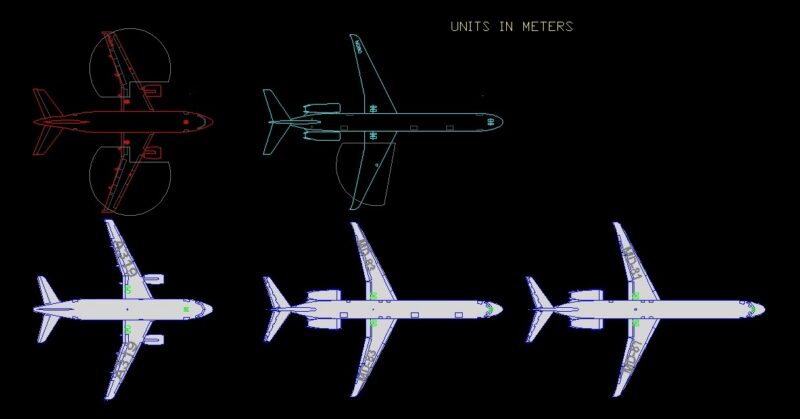 Aeroplanes MD-83, Md-81, and A319 Plans 2D DWG Block For AutoCAD