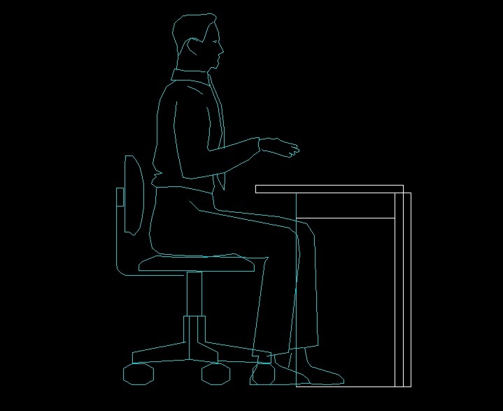 Man Sitting At A Desk Human Figure Side View Elevation 2d Dwg Block For