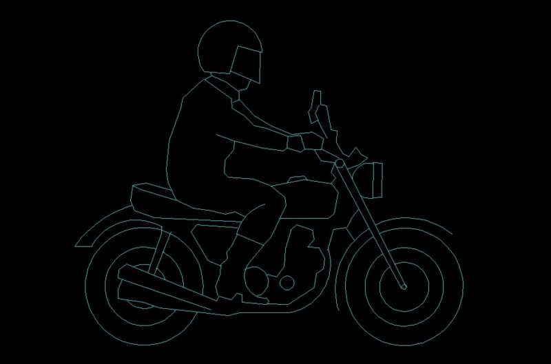 Man Riding Motorcycle Wearing Helmet Human Figure Side View Elevation 2D DWG Block For AutoCAD