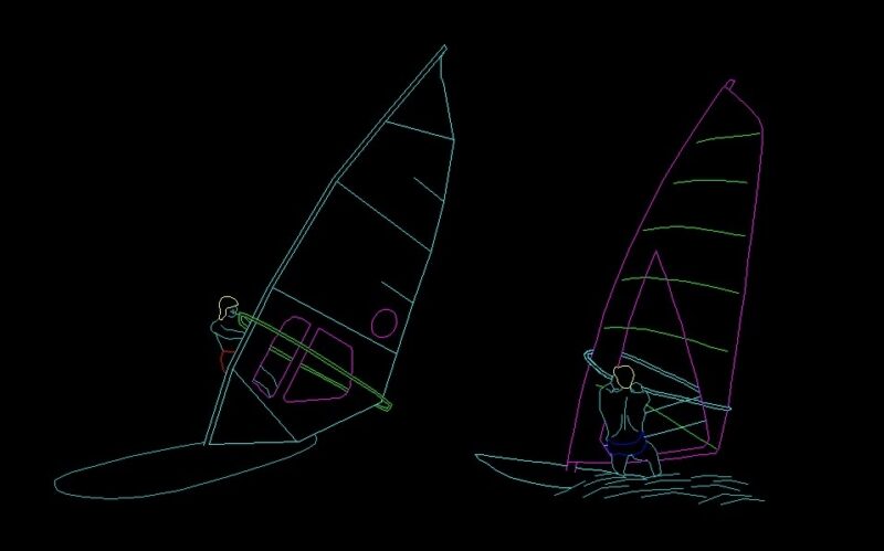 People Windsurfing Water Activites Human Figures Front And Side Elevations 2D DWG Block For AutoCAD