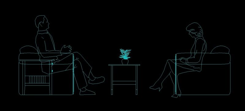 Man And Woman Sitting Speaking Human Figure Side View Elevation 2D DWG Block For AutoCAD