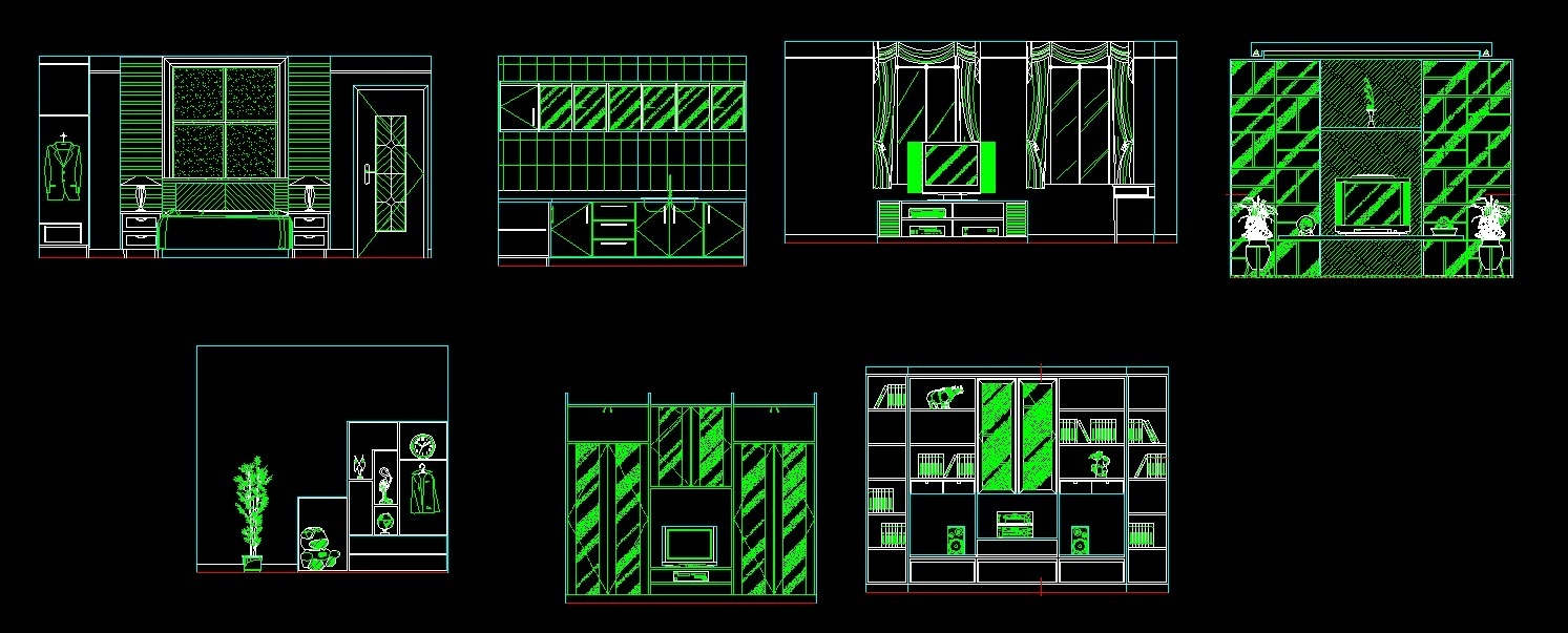 Cabinets For Living Room Study And Kitchen  Front Elevation  