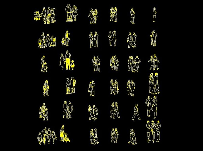 People Human Figures Men Women And Children Front And Side Elevations 2D DWG Block For AutoCAD