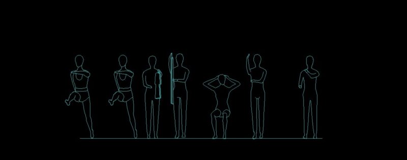 Man Woman In Gym Front View Elevation 2D DWG Block For AutoCAD