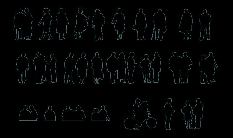 People Silhouette Men And Women Human Figures Front And Side Elevations 2D DWG Block For AutoCAD