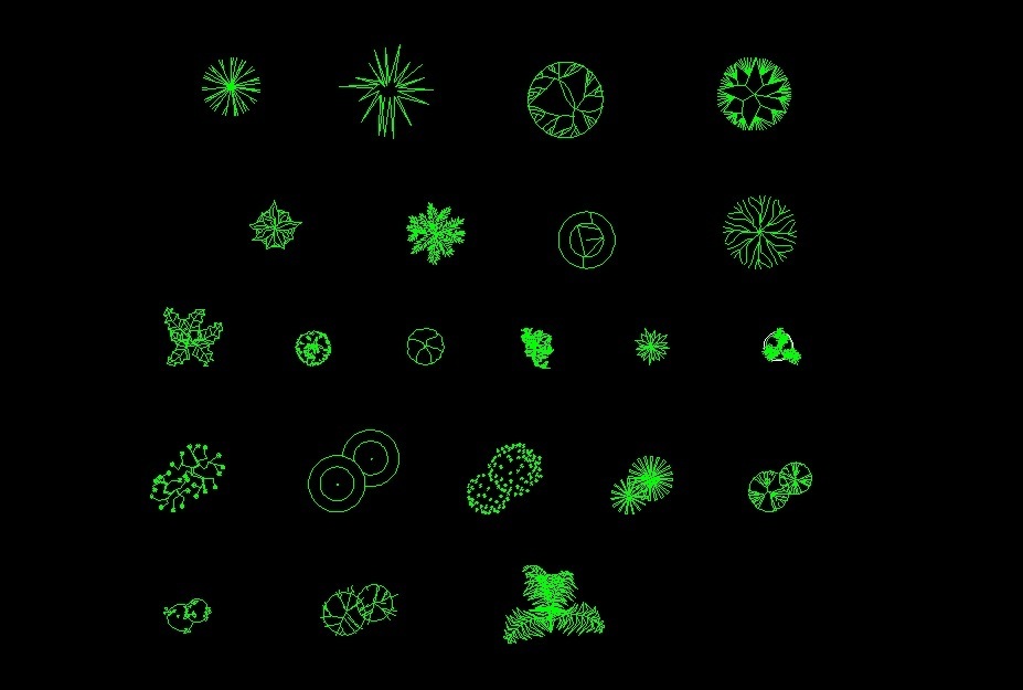 Trees And Palm Trees Plants Top View Plan 2D DWG Block For AutoCAD