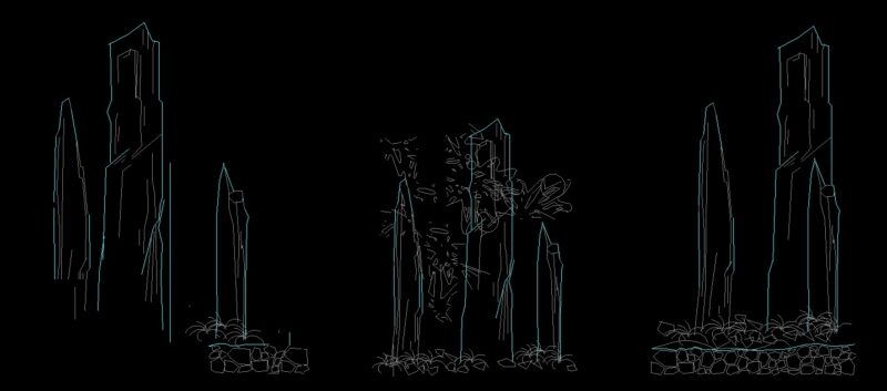 Plants Growing Over Rocks Front View Elevation 2D DWG Block For AutoCAD