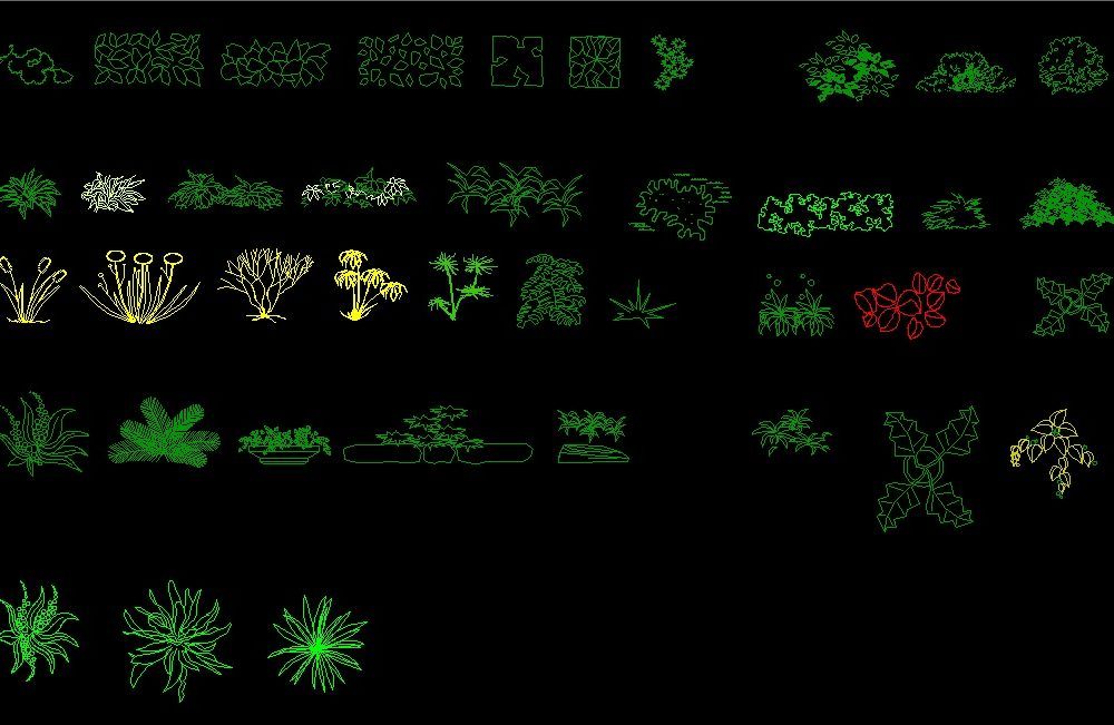 Shrubs And Plants Pots Elevation And Top View 2D DWG Block For AutoCAD