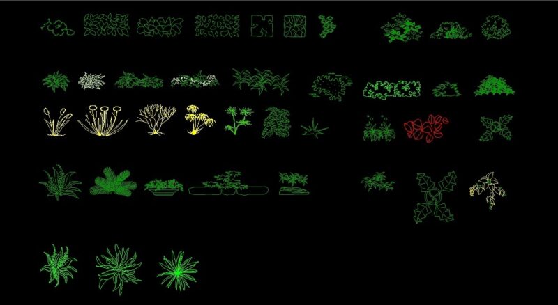 Shrubs And Plants Pots Elevation And Top View 2D DWG Block For AutoCAD