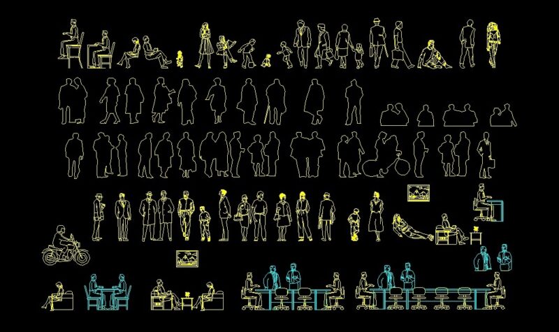 People Human Figures Men And Women Front And Side Elevations 2D DWG Block For AutoCAD