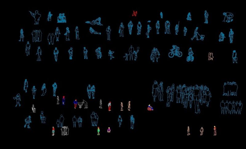 People Human Figures Men And Women Front And Side Elevations 2D DWG Block For AutoCAD