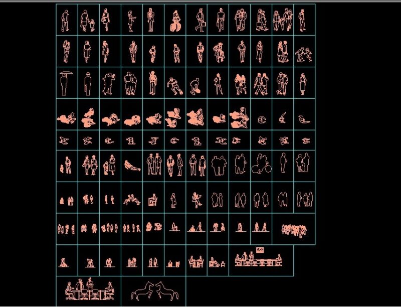 People Human Figures Men And Women Elevations And Plan 2D DWG Block For AutoCAD