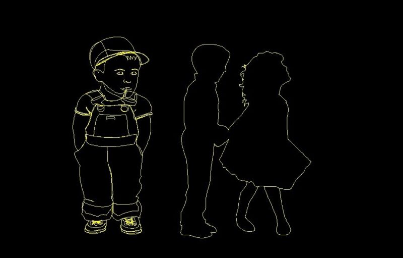 Children Silhouette Boy And Girl Human Figures Front Elevation 2D DWG Block For AutoCAD