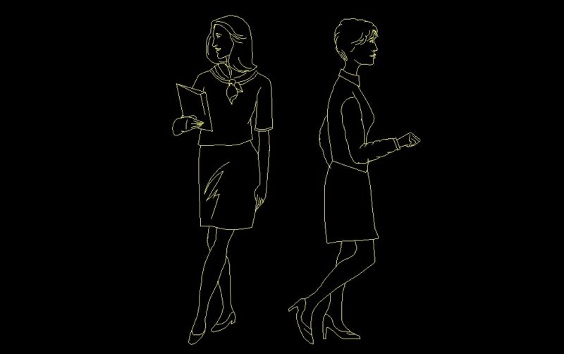Businesswoman Walking Standing Human Figure Elevation 2D DWG Block For AutoCAD