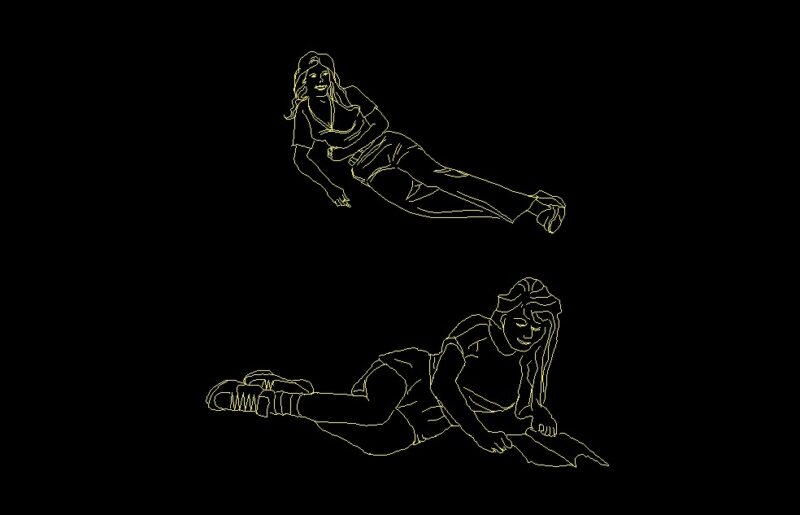 Girls Laying Reading Human Figure Side View Elevation 2D DWG Block For AutoCAD