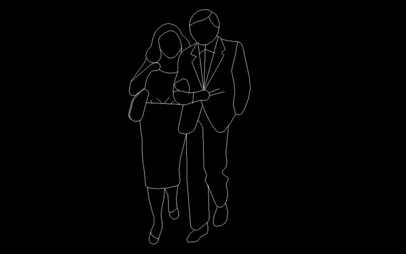Man And Woman Couple Holding Arms Human Figure Elevation 2D DWG Block For AutoCAD