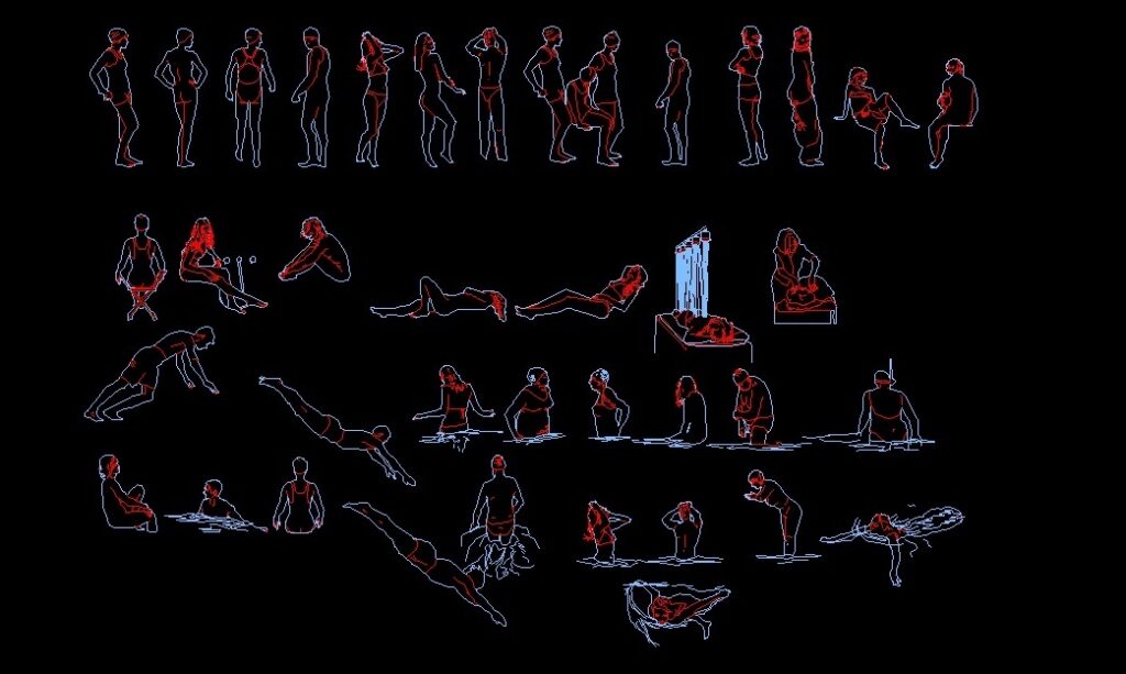 Men And Women Swimming Sports Human Figure Elevation 2D DWG Block For AutoCAD