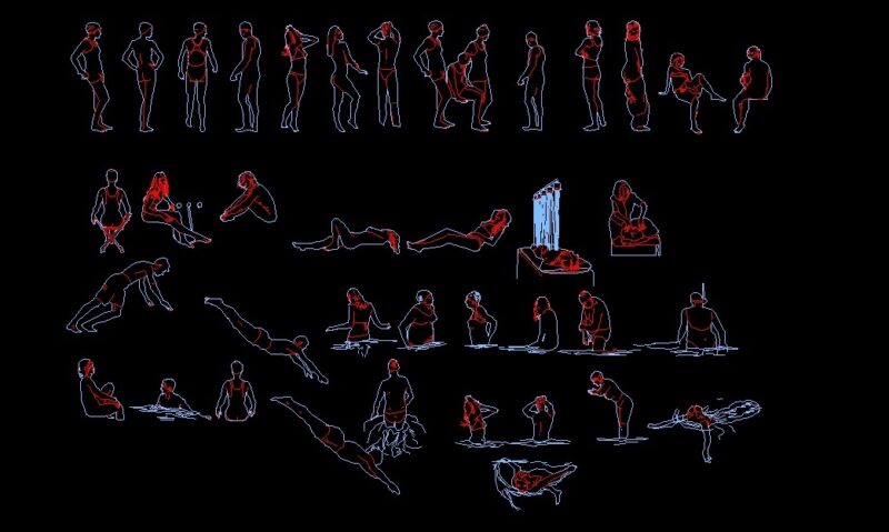 Men And Women Swimming Sports Human Figure Elevation 2D DWG Block For AutoCAD