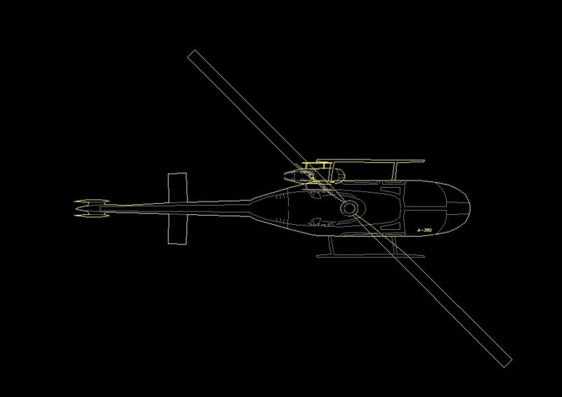 Helicopter A380 Aircraft Top View Plan 2D DWG Block For AutoCAD