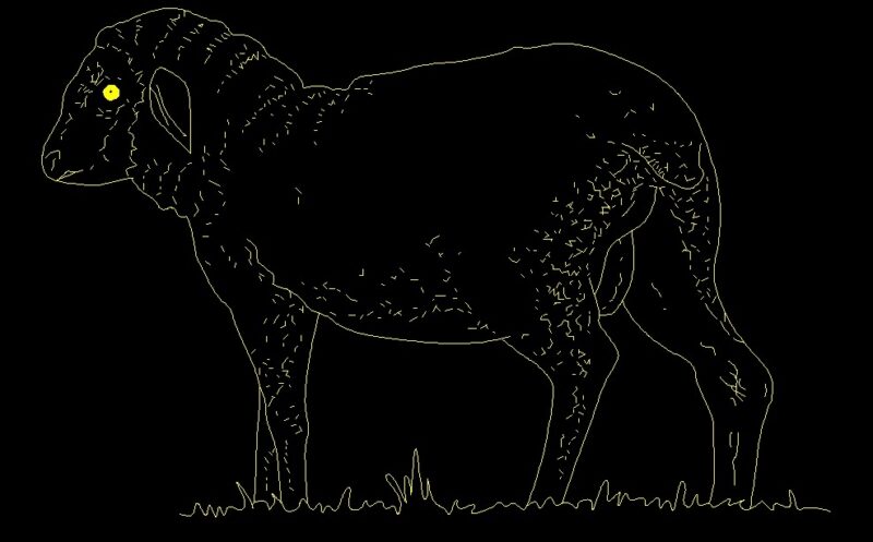 Sheep standing in grass side-elevation 2D DWG block