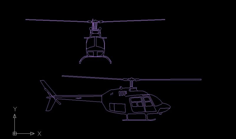 Helicopter Aircraft Side And Front View Elevation 2D DWG Block For AutoCAD