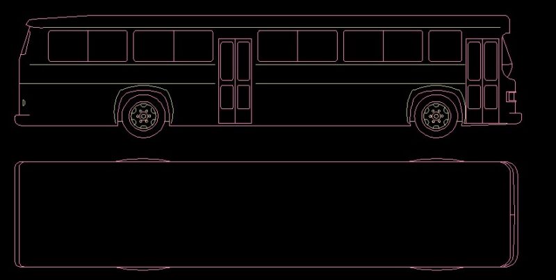 Public Transport Bus Veichle Side View Elevation And Top View Plan 2D DWG Block For AutoCAD