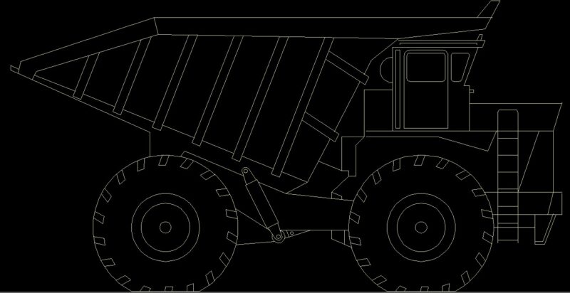 Dump Truck Veichle Side View Elevation 2D DWG Block For AutoCAD