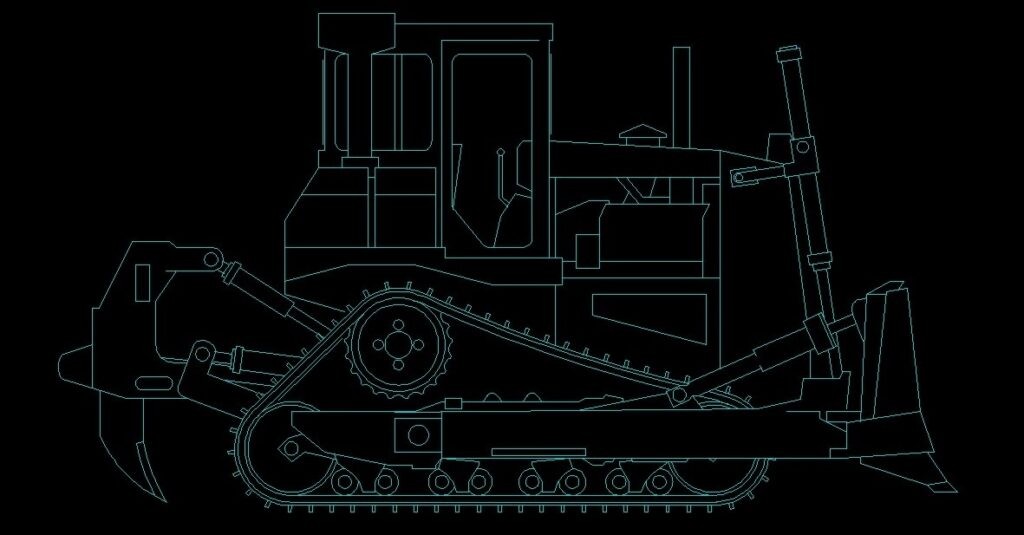 Bulldozer Side View Elevation 2D DWG Block For AutoCAD