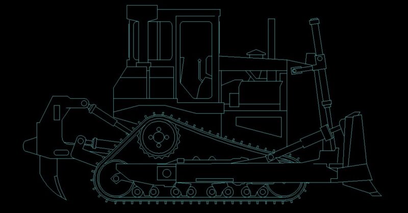 Bulldozer Side View Elevation 2D DWG Block For AutoCAD