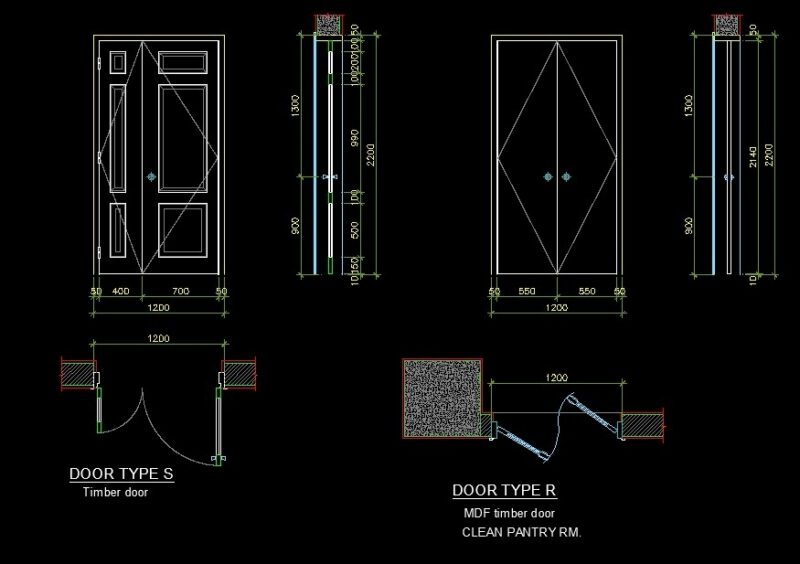Timber And MDF Wooden Door Side And Front Views And Plan Details 2D DWG Block For AutoCAD