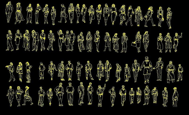People Human Figures Men And Women Front And Side Elevations 2D DWG Block For AutoCAD