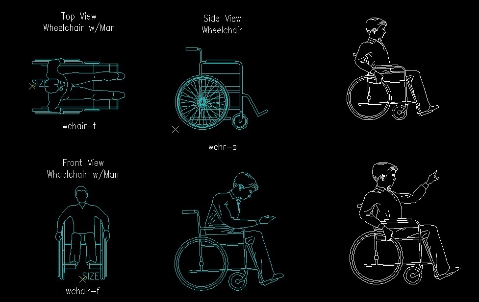 chair cad block Man On Postures With Wheelchair Different Disabled