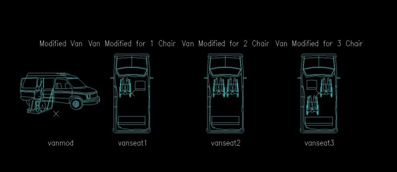 Modified Van For Disabled People Wheelchair Plan And Isometric 2D DWG Block For AutoCAD