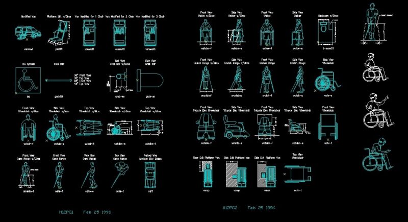 Disabled People Design Standards And Objects Elevations And Plans 2D DWG Block For AutoCAD