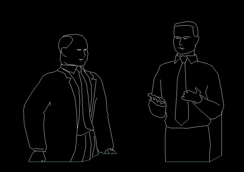 2 Men Speaking Human Figure Front View Elevation 2D DWG Block For AutoCAD