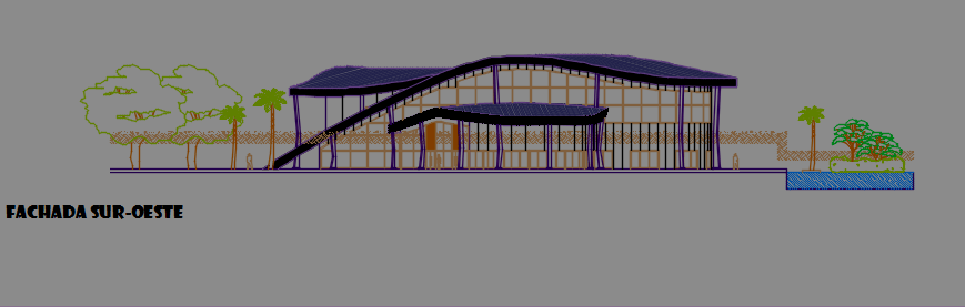 Convention Center with Curved Roofs 2D DWG Design Elevation for AutoCAD