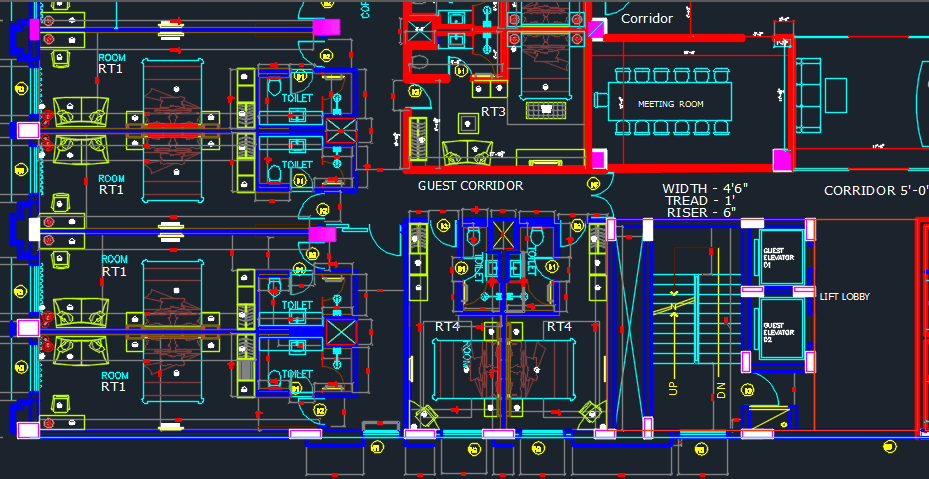 Hotel With 6 Storeys 2D DWG Design Plan for AutoCAD 