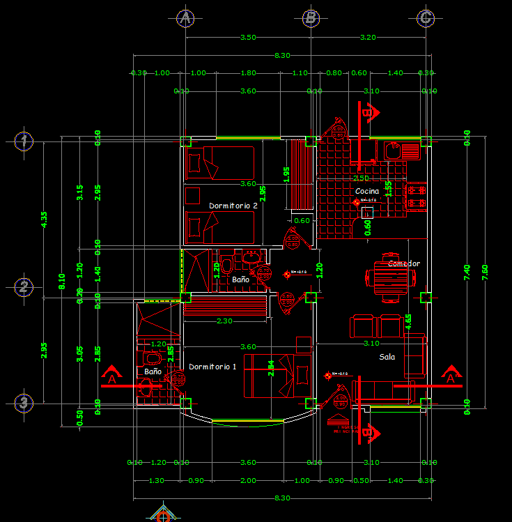 Small Single Family House 2D DWG Plan for AutoCAD 